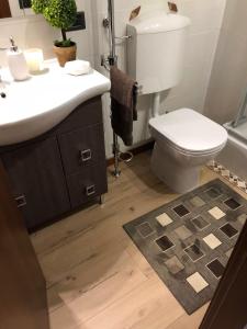 a bathroom with a toilet and a sink at a magic retreat in Fobello