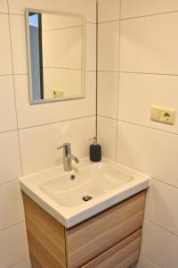 La salle de bains est pourvue d'un lavabo et d'un miroir. dans l'établissement Het creijennest Gemeente 's-Hertogenbosch, à Rosmalen