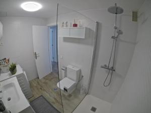 a bathroom with a shower with a toilet and a sink at Casa Tere in Arrecife