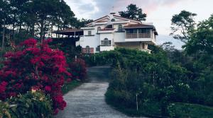 a house on a hill with flowers in front of it at Las Tilapias Hotel in San Ignacio