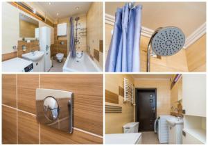 a collage of four pictures of a bathroom at Apartament Pruszcz Gdański in Pruszcz Gdański
