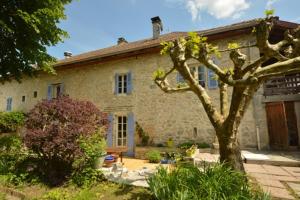 a stone house with a tree in front of it at Maison Maliga J&G House in Saint-Pierre-de-Curtille