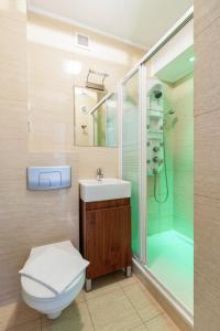 a bathroom with a toilet sink and a shower at Apartment Ogrody in Gdańsk