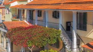 una vista sul soffitto di un edificio con fiori di Elisavet Apts a Kávos