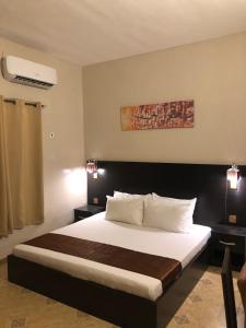 ein Schlafzimmer mit einem großen Bett in einem Zimmer in der Unterkunft Posh Apartments Business Hotel in Ikeja