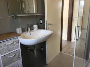 a bathroom with a sink and a shower at Casa Claudia in Assenza di Brenzone