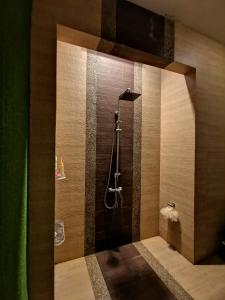 een douchecabine in een badkamer met een douche bij RIA Homestay in Johor Bahru