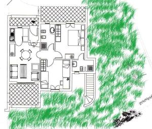 a drawing of a house next to a tree at Honey's little house in Palau