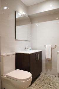 a bathroom with a toilet and a sink and a mirror at Apartaments IXA in Manresa