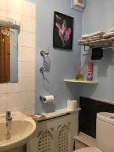 a bathroom with a sink and a toilet and a mirror at Alltonside Guest House in Fort William