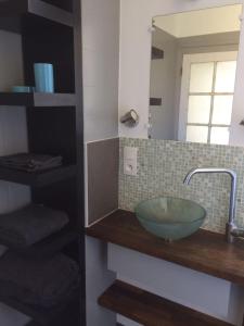 a bathroom with a green bowl sink on a counter at Studio Bassens in Bassens +4 photos