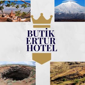 a collage of photos of a hotel with a crown at Butik Ertur Hotel in Doğubayazıt