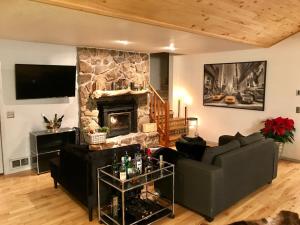 ein Wohnzimmer mit einem Sofa und einem Kamin in der Unterkunft Double G Ranch & Guestlodge in Montrose
