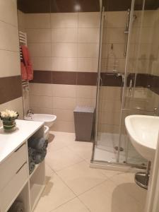 a bathroom with a shower and a toilet and a sink at Cocooning in Menton +27 photos