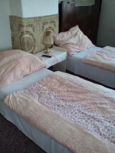 two beds sitting next to each other in a room at EKO-penzion Hamry in Žiželice