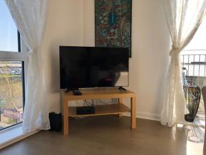 Et tv og/eller underholdning på Contemporary Trumpington Apartment with Self Check-in ,FREE On-site Parking, Terrace, SUPER Fast WIFI & 5 mins drive to Papworth & Addenbrookes hospitals