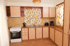 a small kitchen with a sink and a stove at Iliachtides Villas in Karavomylos