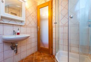 ピネジチにあるVilla Korinaの洗面台とシャワー付きのバスルーム +120枚の写真