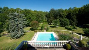 an overhead view of a swimming pool in a garden at Le Prieuré Le Pavillon in Souillac
