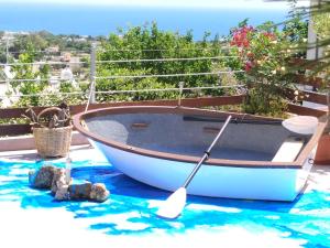 een boot met een peddel bovenop een zwembad bij country & sea in Artemida