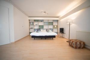 een slaapkamer met een bed en een televisie. bij Amsterdam Beach in Zandvoort