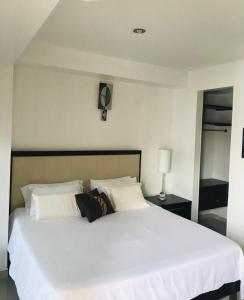 布卡拉曼加的住宿－Apartamento Amoblado En Bucaramanga，卧室配有一张带两个枕头的大白色床