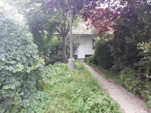 a house with a pole in the middle of a garden at Ubytovanie - súkromie v meste (2) in Bratislava