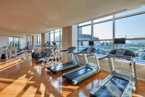 a gym with a row of cardio machines in a building at Grand Nikko Tokyo Daiba in Tokyo