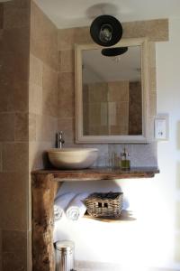 a bathroom with a sink and a mirror at AU NID DES VIGNES in Cahuzac-sur-Vère +14 photos