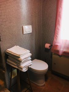 a bathroom with a toilet and a pile of towels at Terminus in Villastrada