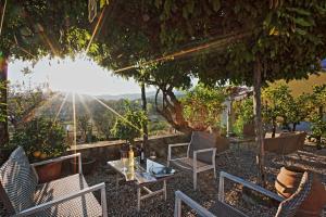 een patio met een tafel en stoelen en de zon schijnt bij Amedea Tuscany Country Experience in Pistoia