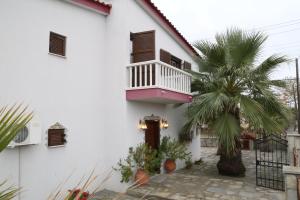 a white house with a palm tree in front of it at Villa Christie in Keramoti