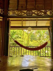 a hammock hanging from a window in a room at Las Ranitas in Puerto Viejo