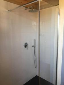 una doccia con porta in vetro in bagno di Lovely renovated apartment near Dolcedo a Dolcedo