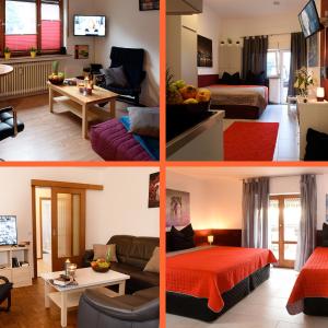 un collage de cuatro fotos de una sala de estar en Haus Gronau, en Bergisch Gladbach
