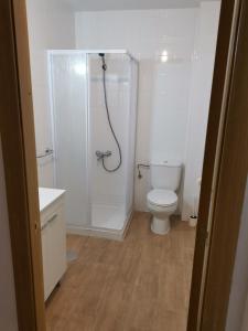 布魯內特的住宿－埃爾阿爾巴旅館，带淋浴和卫生间的白色浴室