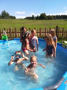 un grupo de niños jugando en una piscina en Farma Ranch Jelemek, en Nebahovy