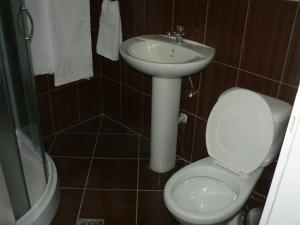 a bathroom with a toilet and a sink at Hotel Leder in Kočani