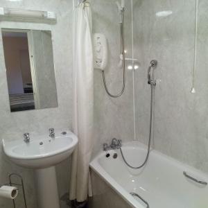 a bathroom with a sink and a shower and a tub at The Weigh Inn Lodges in Thurso