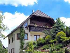 a house with a balcony on a mountain at Beautiful Apartment in P hla Saxony near Ski Area in Pöhla