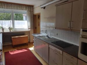 eine Küche mit Spüle und Arbeitsplatte in der Unterkunft Beim Dobis in Lutzingen