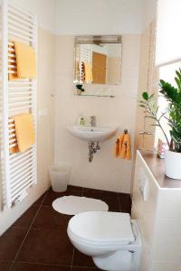 a bathroom with a toilet and a sink at Landgasthaus Badischer Hof in Großrinderfeld