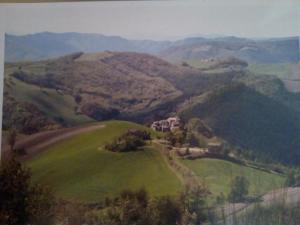uma pintura de uma casa no topo de uma colina em B&B La Locanda Di Cavoleto em Piandimeleto