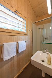 a bathroom with a sink and a window at Camping Gravatscha in Samedan
