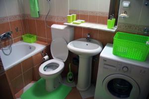 a bathroom with a toilet and a sink and a washing machine at Green Apartman in Rafailovici +18 photos