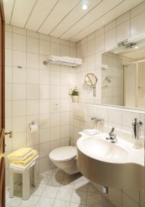 y baño con lavabo, aseo y espejo. en Domizil Zillertal, en Mayrhofen