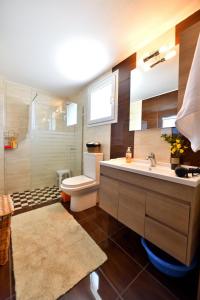 a bathroom with a sink and a toilet and a mirror at Agnanti in Tragána +20 photos