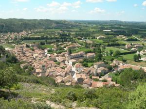 une vue aérienne sur une ville avec des maisons et des arbres dans l'établissement Gites en Provence proche Avignon, à Boulbon
