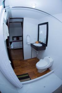La Casa de Los Balcones في شاشابوياس: حمام مع مرحاض ومغسلة ومرآة