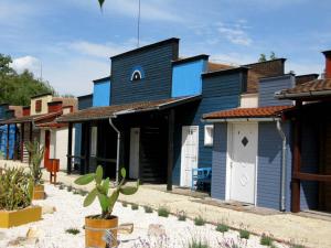 a blue house with a cactus in front of it at Convoy Panzió in Szajol